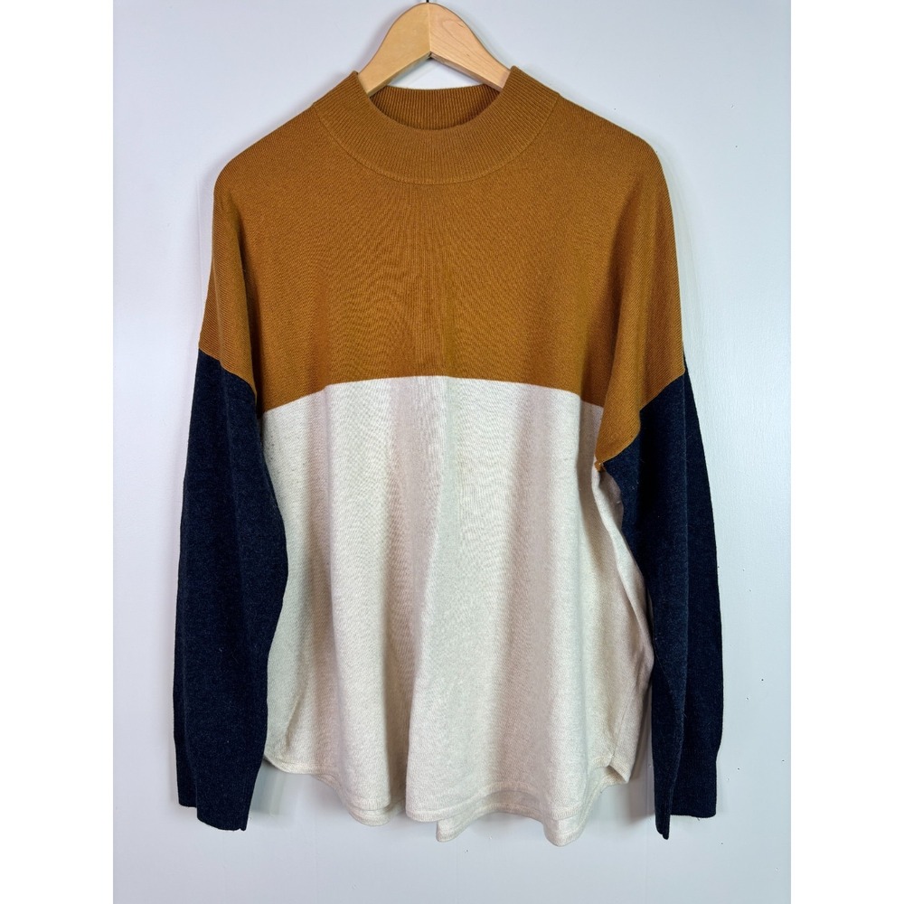 Madewell Colorblock Sweater XL Tan Blue Ivory Mock Neck Pullover Women's